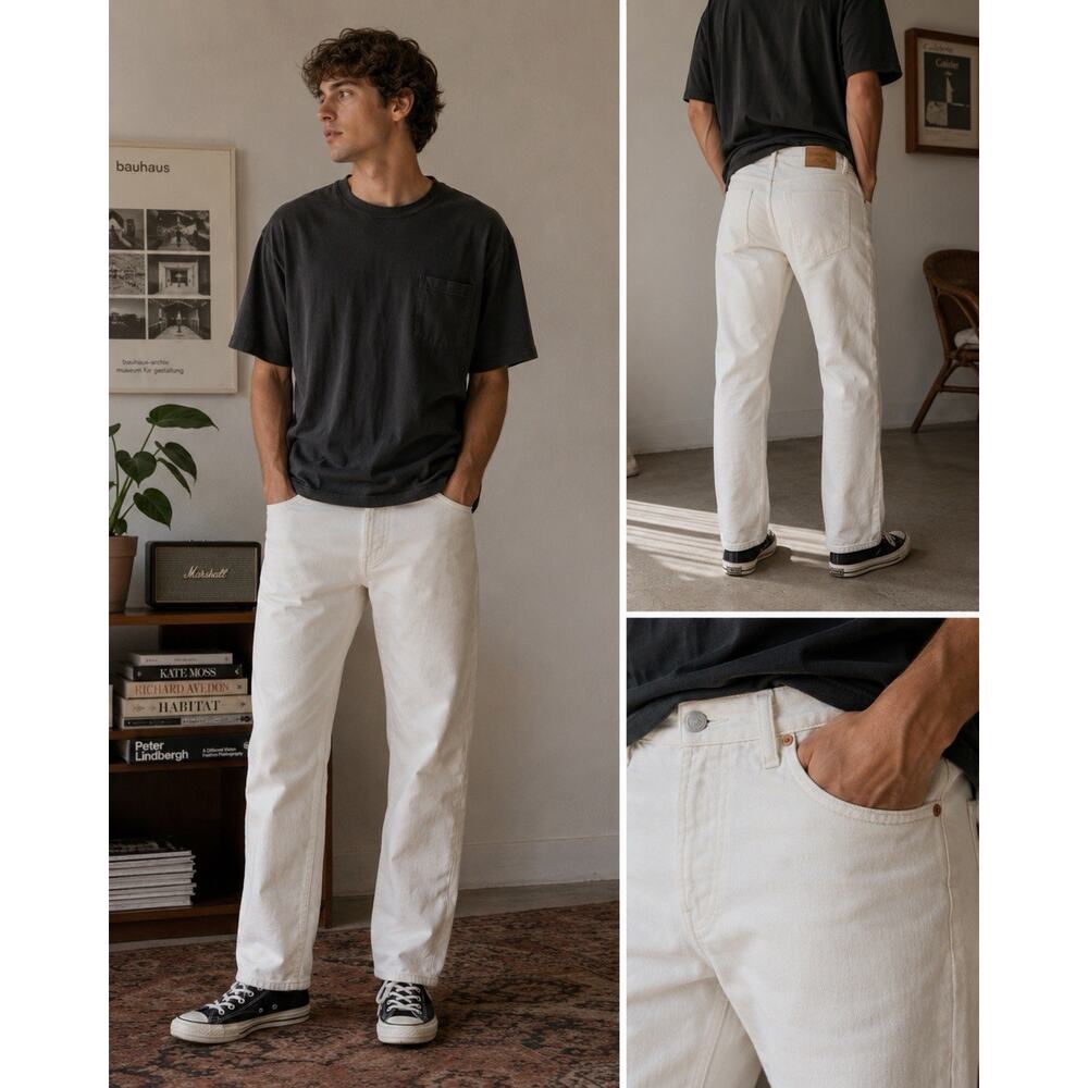Civilianaire Made In USA White Jeans Mens 31 Straight Leg Minimalist Denim Slim